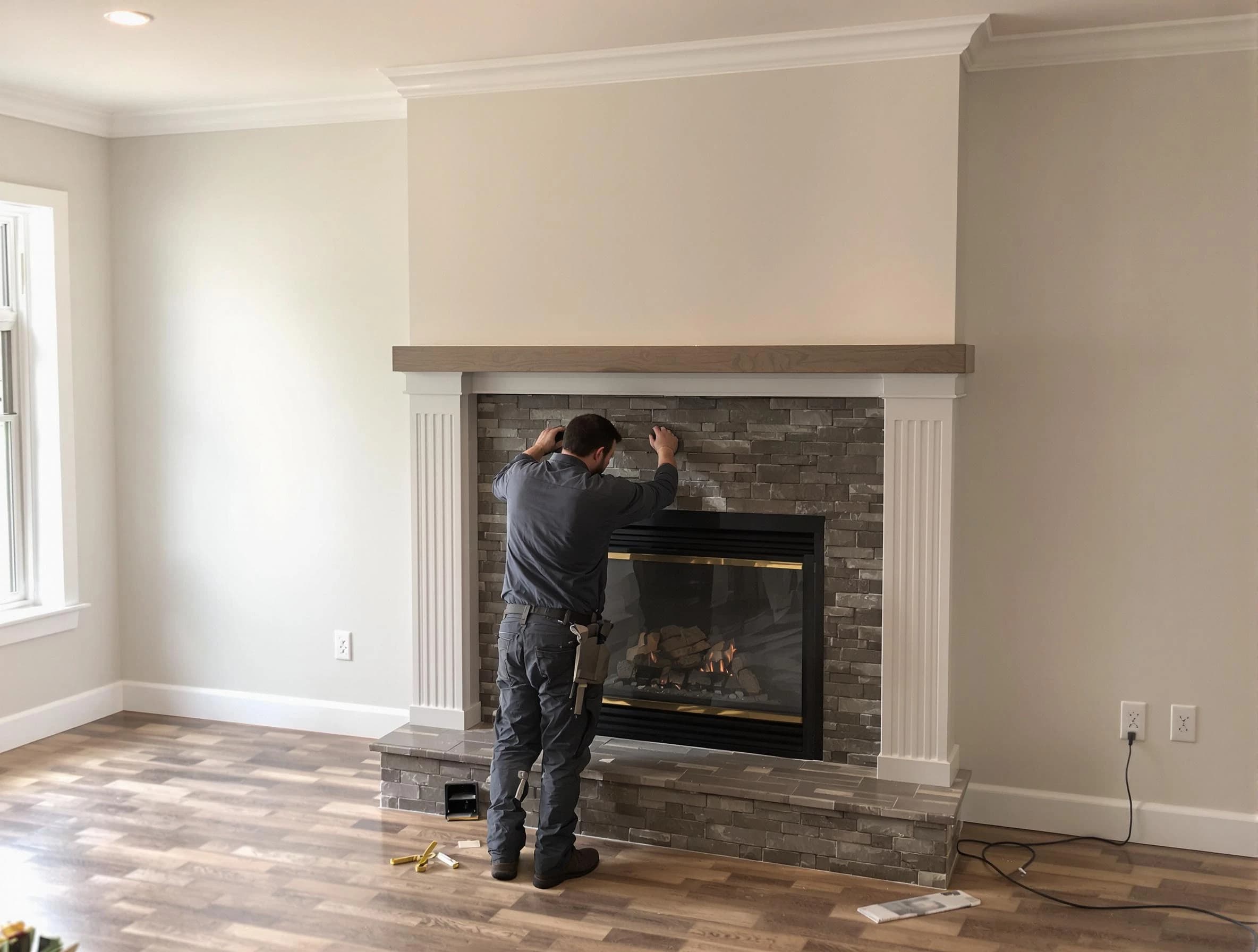 Mechanicsville Chimney Sweep finishing a custom fireplace install in Mechanicsville, VA