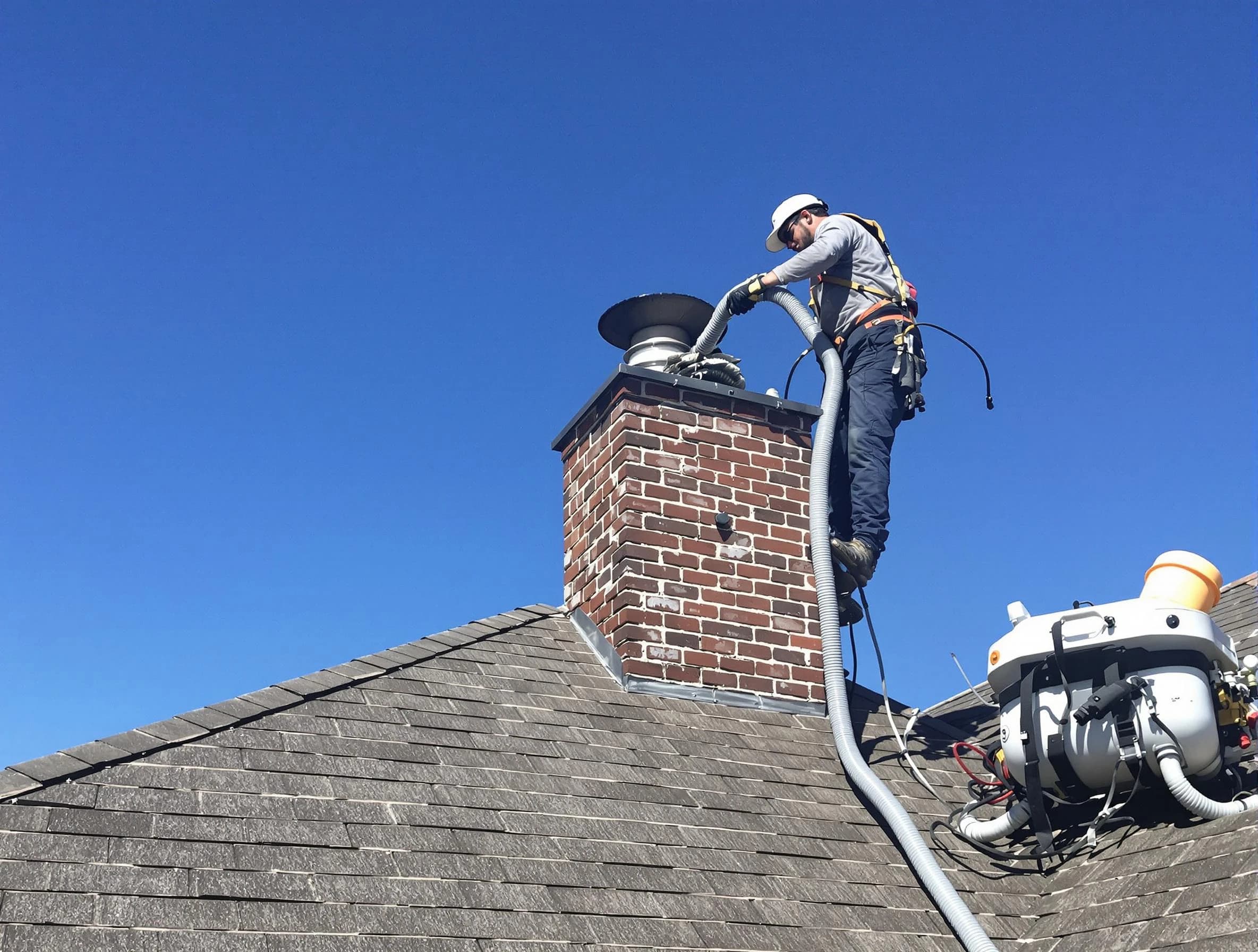 Dedicated Mechanicsville Chimney Sweep team member cleaning a chimney in Mechanicsville, VA