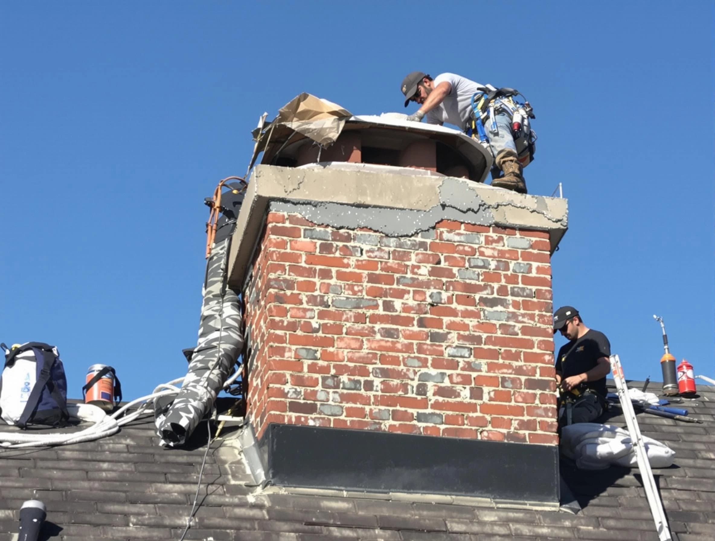 Mechanicsville Chimney Sweep installing a custom chimney crown in Mechanicsville, VA