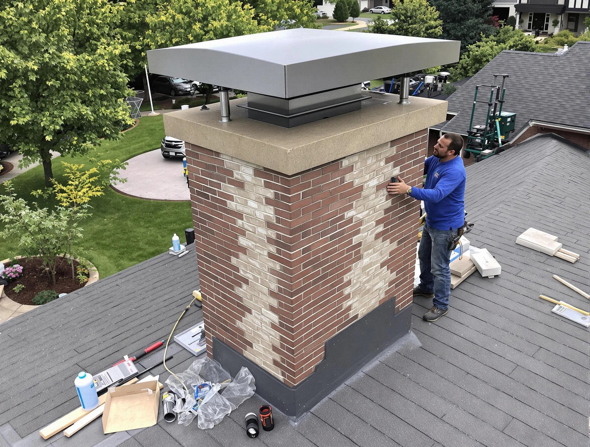 Mechanicsville Chimney Sweep team working on a custom chimney remodel in Mechanicsville, VA