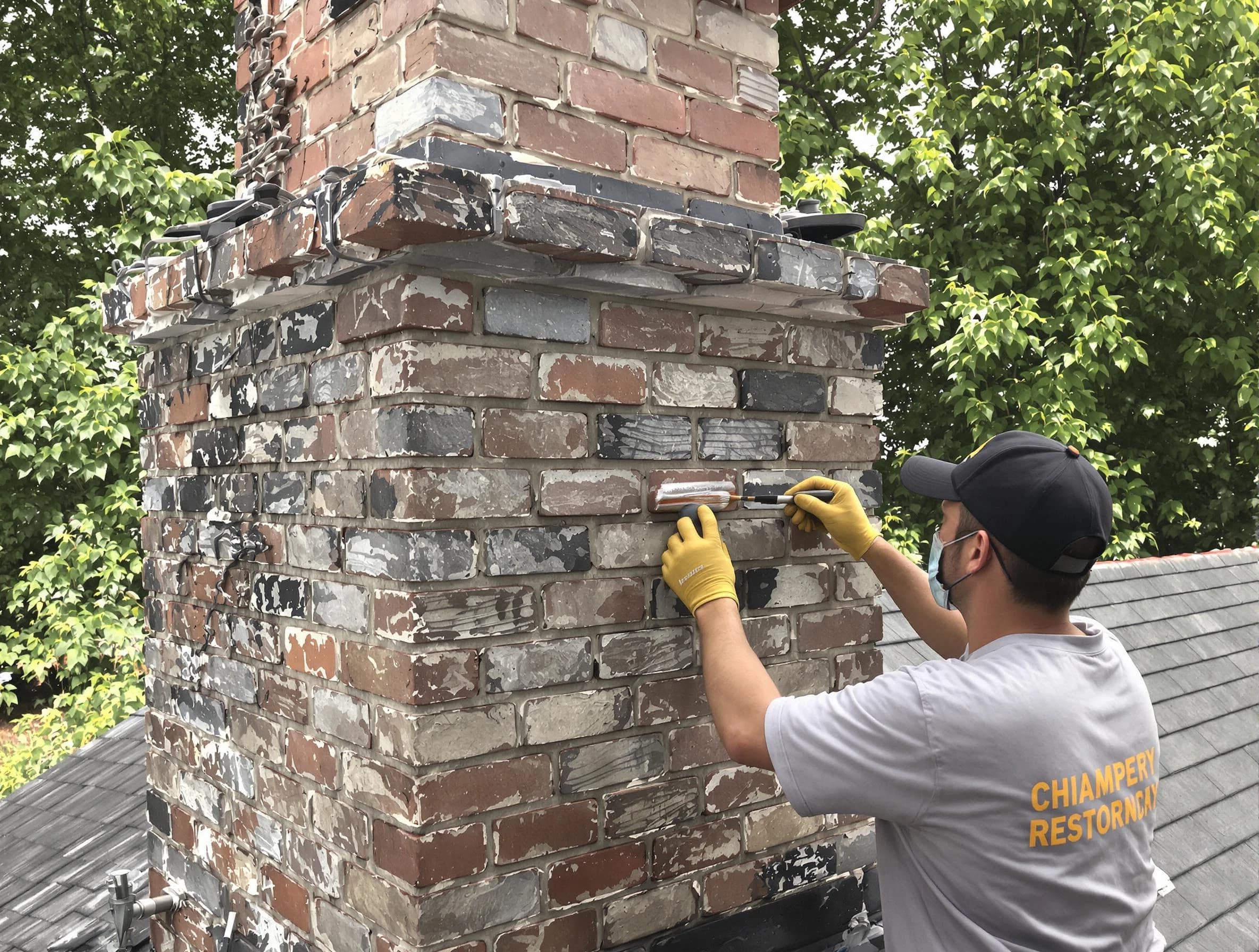 In-progress chimney restoration by Mechanicsville Chimney Sweep in Mechanicsville, VA