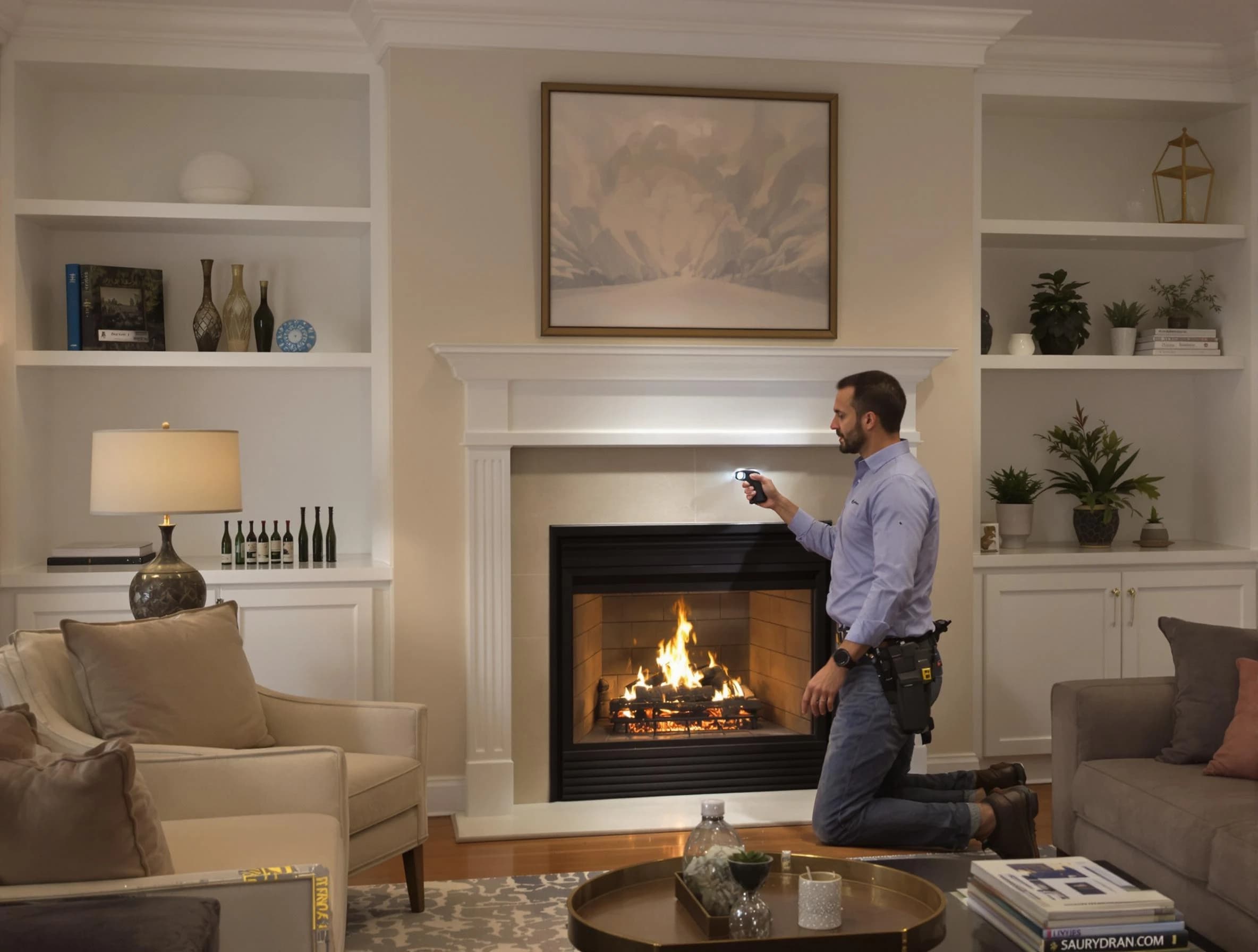 Mechanicsville Chimney Sweep conducting a fireplace safety inspection in Mechanicsville, VA